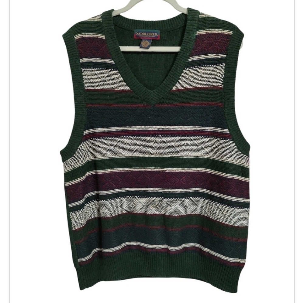 Vintage Saddlebred Multicolor Striped V-Neck Sweater Vest